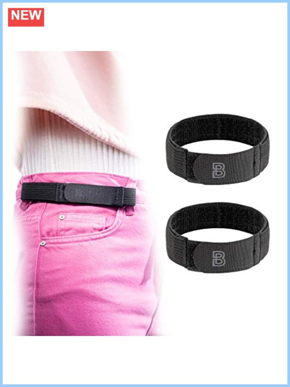 No Buckle Elastic Belt for Women, 1 Inch Belt Loops, Nylon Polyester, 2 Pack